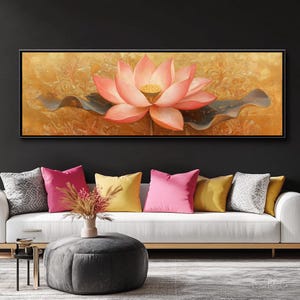 Lotus-Druck Gerahmt Indische Blumenwandkunst Lotus gerahmte Leinwand Indische Wanddekor Traditionelle indische Wandkunst Pichwai Malerei