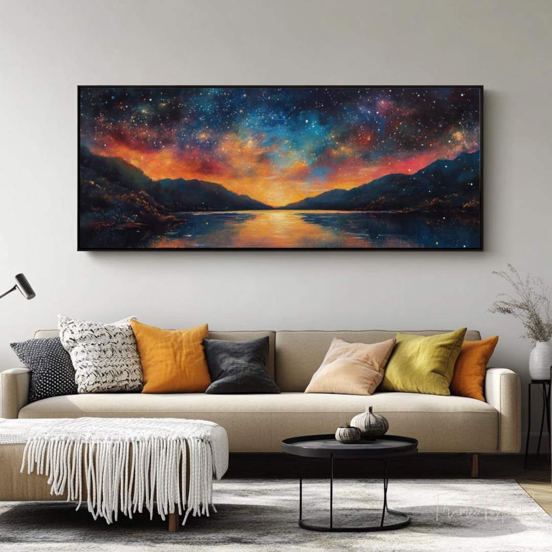 Framed Starry Sky Wall Art Night Sky With Stars and Clouds Oil Painting ...