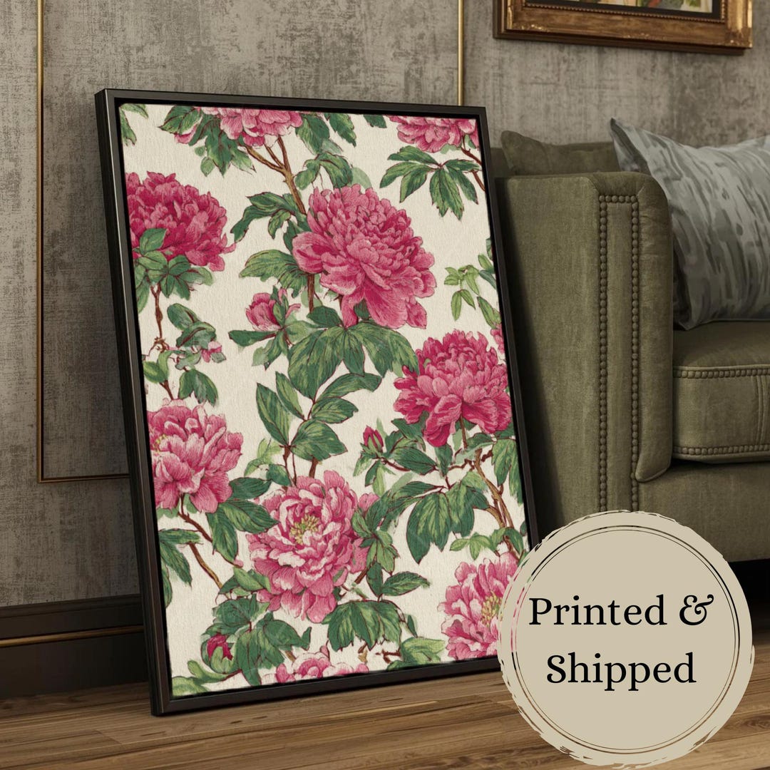 Pink Peony Floral Wall Art Print Vintage Botanical Flower Poster Spring ...