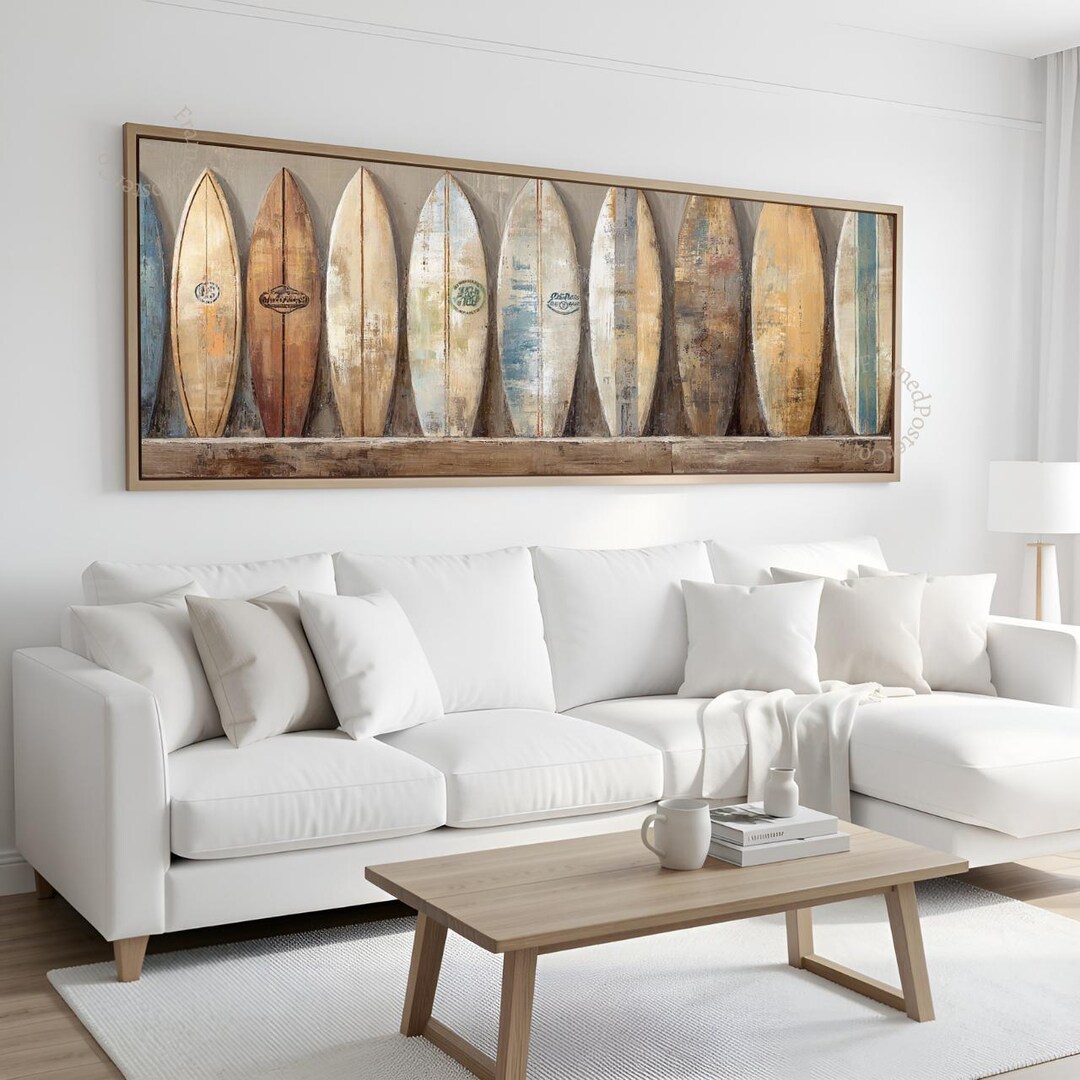 Panoramic Surfboard Wall Art Coastal Canvas Print, Vintage Beach Decor ...