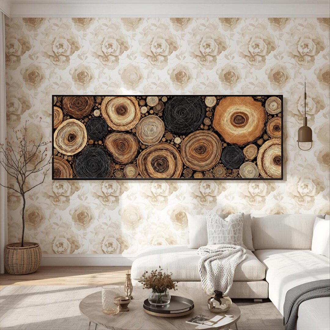 Rustic Tree Rings Wall Art Natural Wood Slice Pattern Print Earth Tone ...