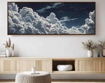 Dark Clouds Wall Art Blue White Cloud Framed Canvas Horizontal Wall Art Print Sky Wall Art Cloud Painting Modern Home Office Bedroom Decor