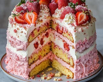 BEST RECIPE For Strawberry Cream Cake Recipe PDF | Fresh Strawberry Layer Cake | Easy Birthday Cake | Homemade Dessert Recipe Download.