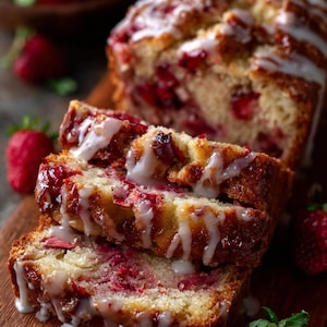 Receta de bizcocho húmedo de fresas (PDF) / Pan de fresa casero fácil con glaseado de vainilla / Pan rápido de postre de verano