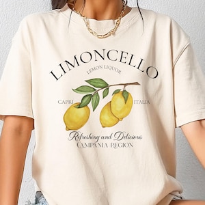 T-shirt limoncello, verfrissend grafisch shirt citroen, Italiaans zomershirt, cadeau voor citroenliefhebbers, vakantie-T-shirt Italië, cocktailshirt