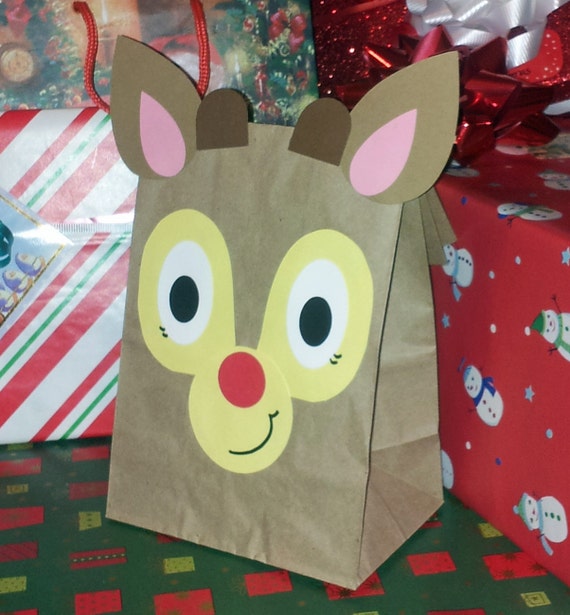 MINI Reindeer Rudolph Treat Sacks - Christmas Holiday Theme Birthday Party Favor Goody Bags by jettabees on Etsy Il_570xn