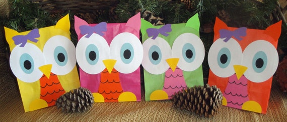 Colorful Hoot Owl Treat Sacks - Woodland Forest Bird Theme Birthday Party Favor Goody Bags by jettabees on Etsy Il_570xn