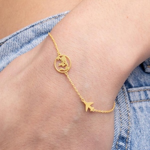 Bracelet avion de terre, cadeau d'anniversaire, bracelet terre, bracelet de voyage, bijoux de voyageur, cadeau d'anniversaire pour elle, cadeau de fête des mères