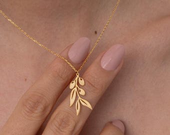 Dainty Olive Branch Necklace,Olive Branch Pendant,Olive Leaf Necklace,Leaf Pendant,Handmade Jewelry,Gift for Her,Mother's Day Gift