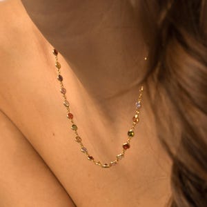 Gold Rainbow Gemstone Choker Necklace, Dainty  Zircon Stone Necklace, Gift for Her,Crstal Stone Necklace,Gemstone Necklace,Summer Necklace