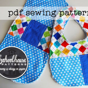 Bib and Burp cloth sewing pattern combo - patchwork -  PDF INSTANT DOWNLOAD