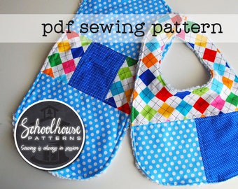 Bib and Burp cloth sewing pattern combo - patchwork -  PDF INSTANT DOWNLOAD