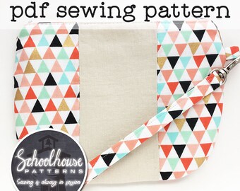 Patchwork Wristlet PDF sewing pattern in 2 sizes - clutch with interior pocket - has detachable strap - INSTANT DOWNLOAD