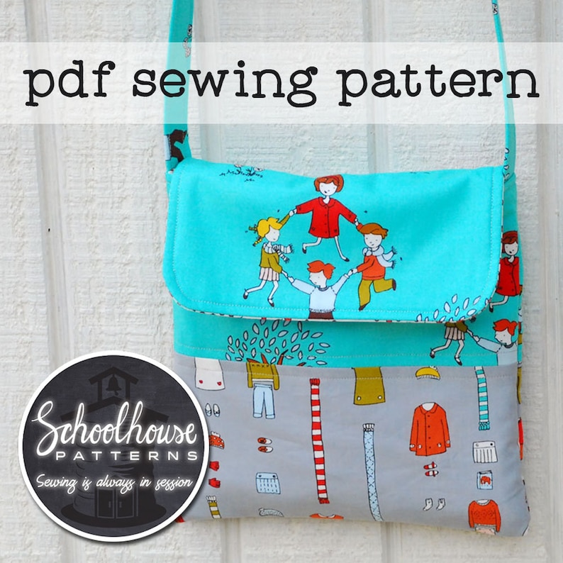 The Middle School Messenger bag sewing pattern great crossbody for young girls, tweens, teens PDF INSTANT DOWNLOAD image 1