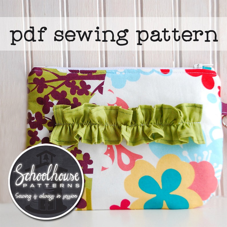 Ruffled Wristlet PDF sewing pattern use as a wallet or clutch has detachable strap INSTANT DOWNLOAD image 1