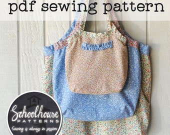 Slouchy shoulder bag with ruffle - purse pdf sewing pattern in 3 sizes - INSTANT DOWNLOAD