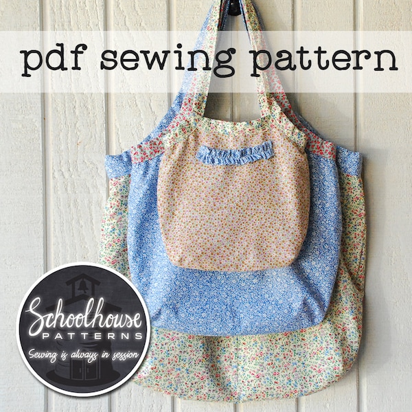 Slouchy shoulder bag with ruffle - purse pdf sewing pattern in 3 sizes - INSTANT DOWNLOAD