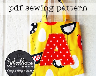 Mini Tote bag sewing pattern with applique - PDF sewing pattern