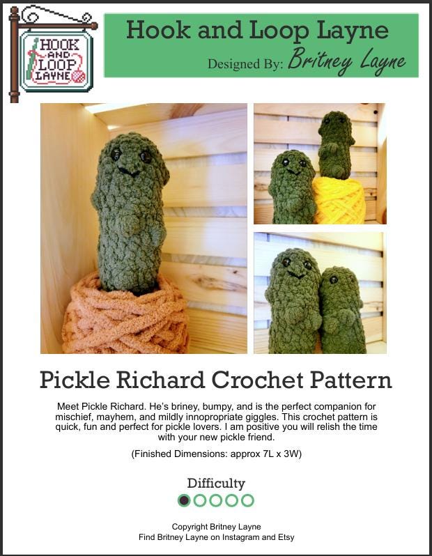 32 Pickle Crochet Patterns for Amigurumi, Keychains, Ornaments, and Plushies 19 Pickle Richard Crochet Pattern: Beginner-Friendly