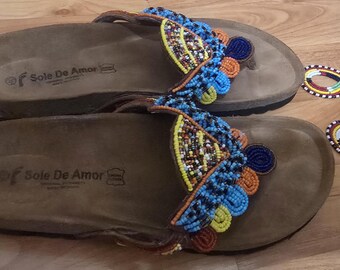 Sandalias de mujer con cuentas hechas a mano: elegantes sandalias con diseño de cuentas: calzado artesanal único