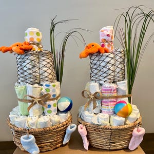 Beach Themed Diaper Cake for Boy or Girl-Baby on Board Diaper Cake-Nautical Diaper Cake-Unique Baby Shower Gift
