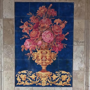 Victorian Baroque Floral Tile Mural – Luxurious Vase Design - Large Decorative Panel - Ceramic tiles - Set of 24