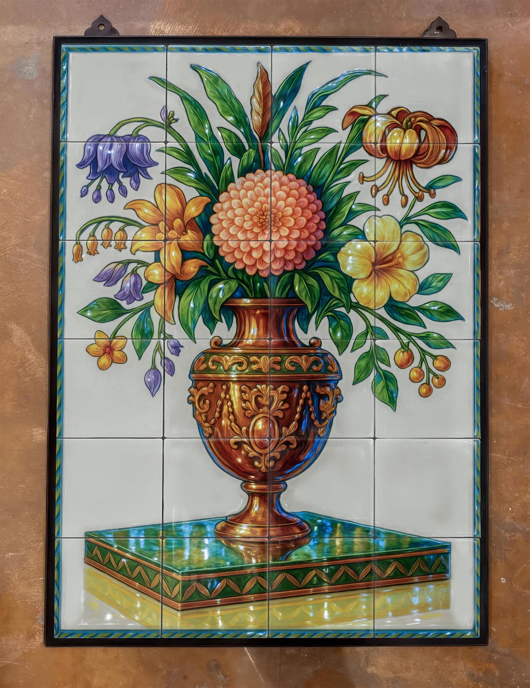 Classic Rococo Tile Mural - Flower Vase Ceramic Tile Set - Wall Decor ...