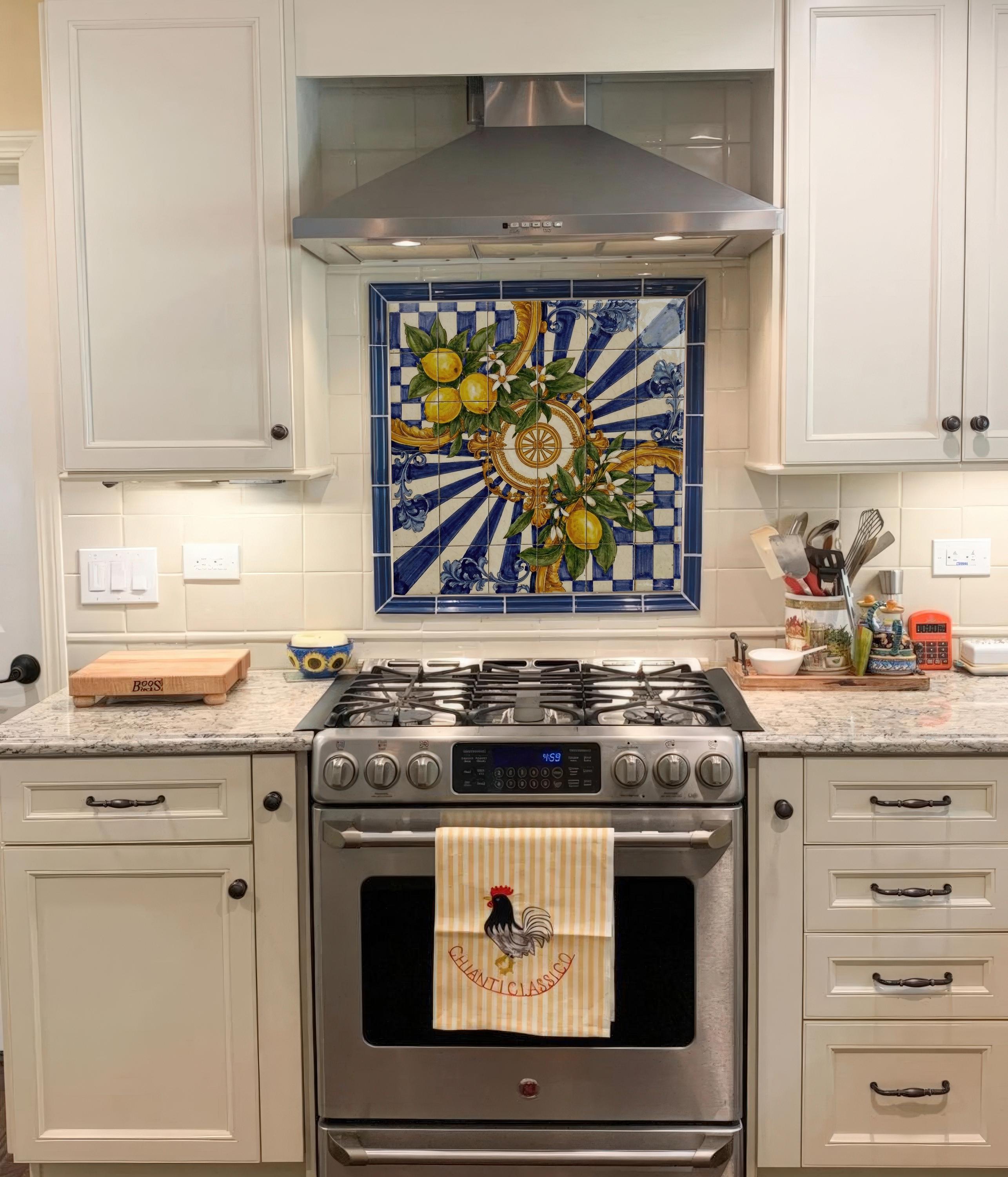 Lemon Kitchen Backsplash Mural - Hand Painted Ceramic Tile Panel