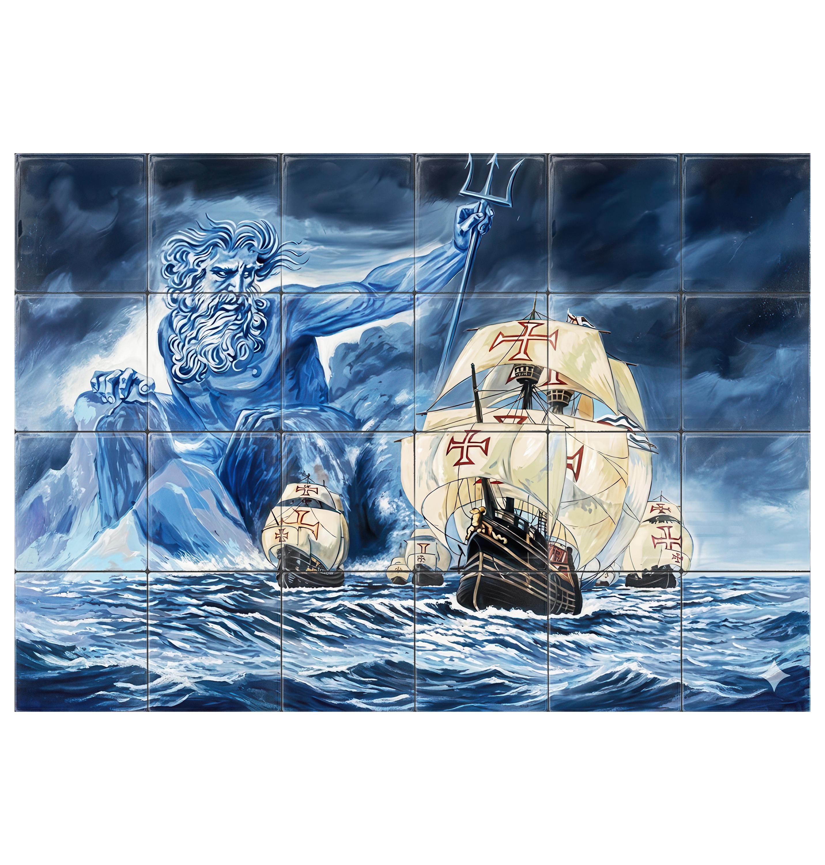 Adamastor Mythical Sea Giant Tile Mural Backsplash, Portuguese
