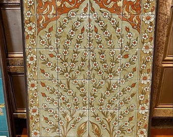 Hand-Painted Ceramic Tile Mural – Ottoman Iznik Floral Wall Art