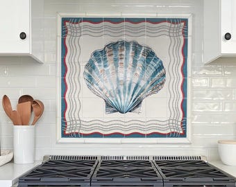 Handmade Scallop Shell Tile Mural – Coastal Kitchen Backsplash