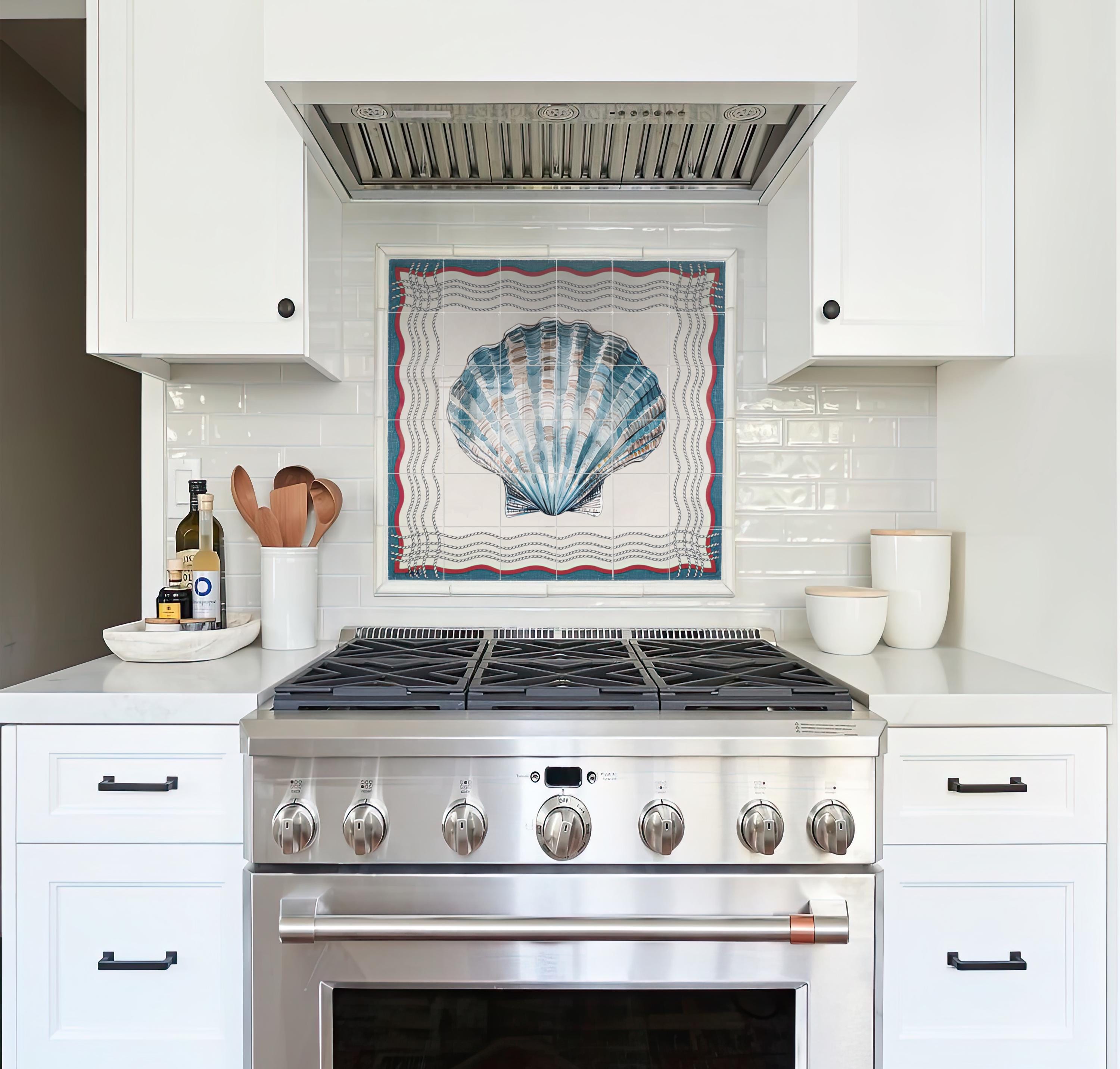 Handmade Scallop Shell Tile Mural – Coastal Kitchen Backsplash - Etsy