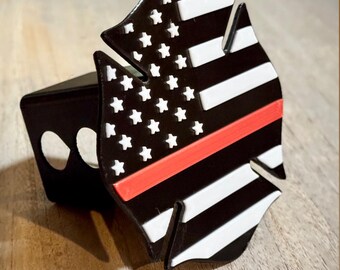 Maltese Cross Thin Red Line Hitch Cover: 2" Receiver, Firefighter Gift
