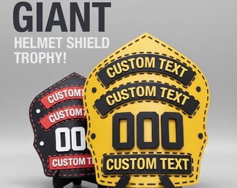 Oversized Custom Firefighter Helmet Shield Trophy: 3D Printed Display