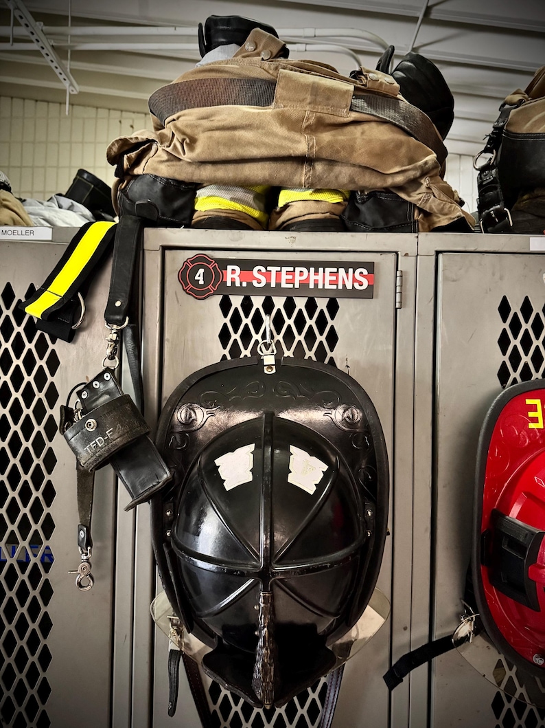 Custom Thin Red Line Firefighter Locker Nameplate – Black Magnetic ID ...