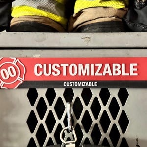 Custom Firefighter Locker ID Nameplate – Red Magnetic Name Tag – Personalized Firehouse Decor, Fire Station, magnet, ID tag, gear locker,