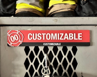Custom Firefighter Locker Nameplate: Red Magnetic Firehouse ID Tag