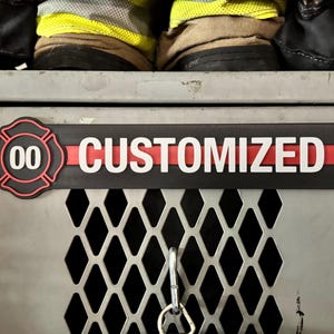 Custom Thin Red Line Firefighter Locker Nameplate – Black Magnetic ID Tag – Personalized Firehouse Decor