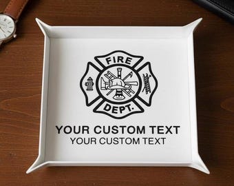 Personalized Firefighter Valet Tray: Custom Fire Dept Catch All