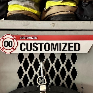 Custom White Firefighter Locker Nameplate: Magnetic Firehouse ID Tag