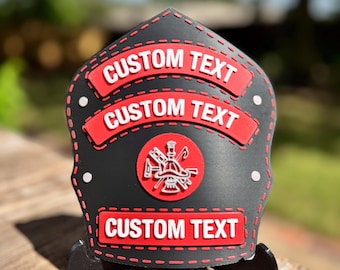Personalized Firefighter Helmet Shield - Custom Bugles & Text, Display Replica, 3D Printed