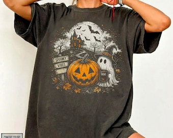 Spooky Vibes Halloween Shirt, Ghost Pumpkin Tee, Haunted House Shirt, Comfort Colors Halloween, Retro Ghost Shirt, Boo Halloween Tshirt