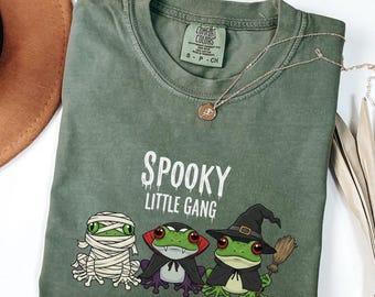 Comfort Colors® Funny Halloween Frog Shirt Spooky Little Gang Shirt Witch Ghost Mummy Frog Tee Frog Lover Gift
