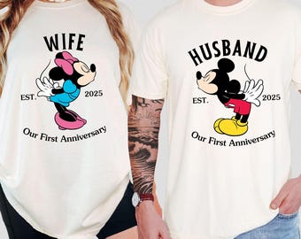 Comfort Colors® Custom Disney Anniversary Shirts Matching Couple Disneyworld Tee Wife Husband Disney Trip Shirt First Anniversary Shirt