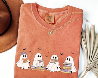 Comfort Colors Ghost Reading Shirt: Bookish Halloween Tee