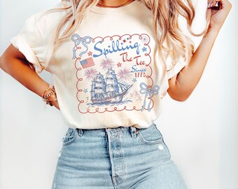Spilling The Tea Comfort Colors Shirt: Retro American Flag 4th of July Tee