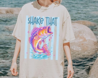 Retro Bass Fish Shirt, Shake That Comfort Colors Pastel Fishing Tee, Preppy Coastal Lake T-Shirt, Colorful Summer Tee-Shirt Beach Lover Gift