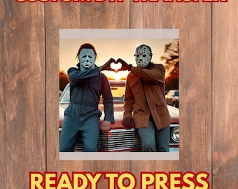 Horror Movies Characters Michael and Jason Heart Hands DTF Transfers Ready To Press for Tee Shirt 90s Horror Movie