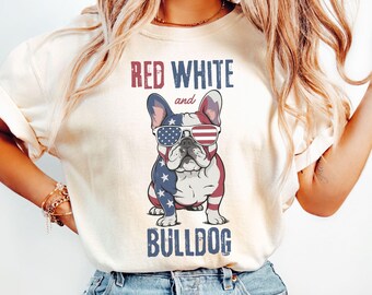 Comfort Colors 4th of July Dogs Shirt: Patriotic Bulldog Tee