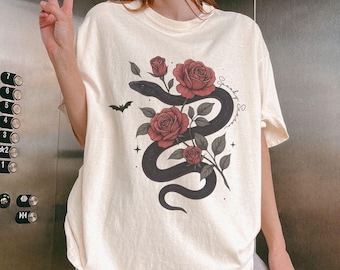 Comfort Colors Halloween Shirt: Lilith, Snake & Rose
